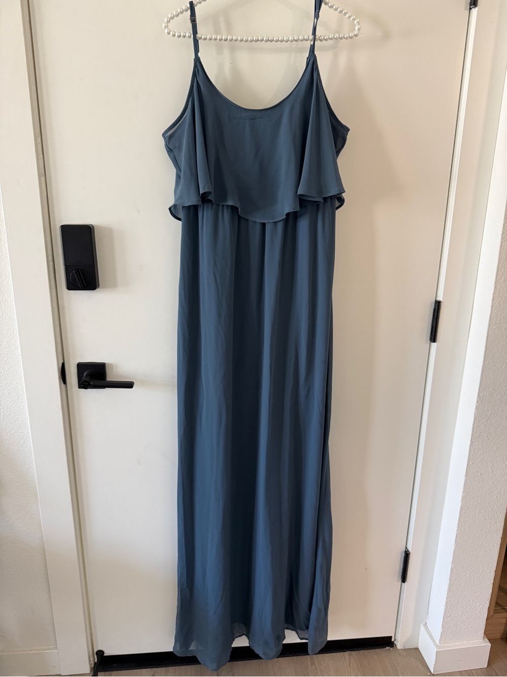 Show Me Your Mumu Caitlin Ruffle Dress in Slate blue chiffon women’s Size L